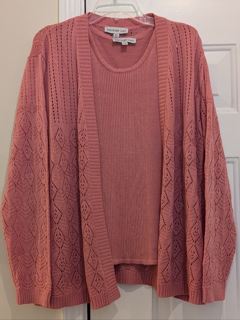Southern Lady Dusty Rose Colored Knit Cardigan And Shell Set, Size XL